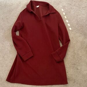 Women's Long Sleeve Polo Dress in Burgundy